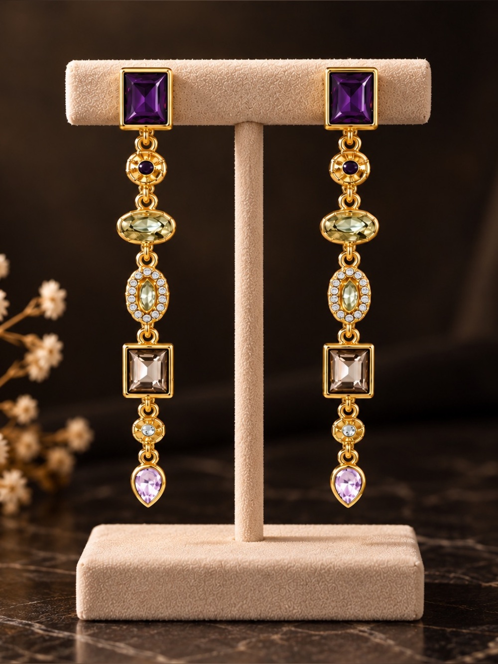 Multicolor Crystal Long Drop Earrings
